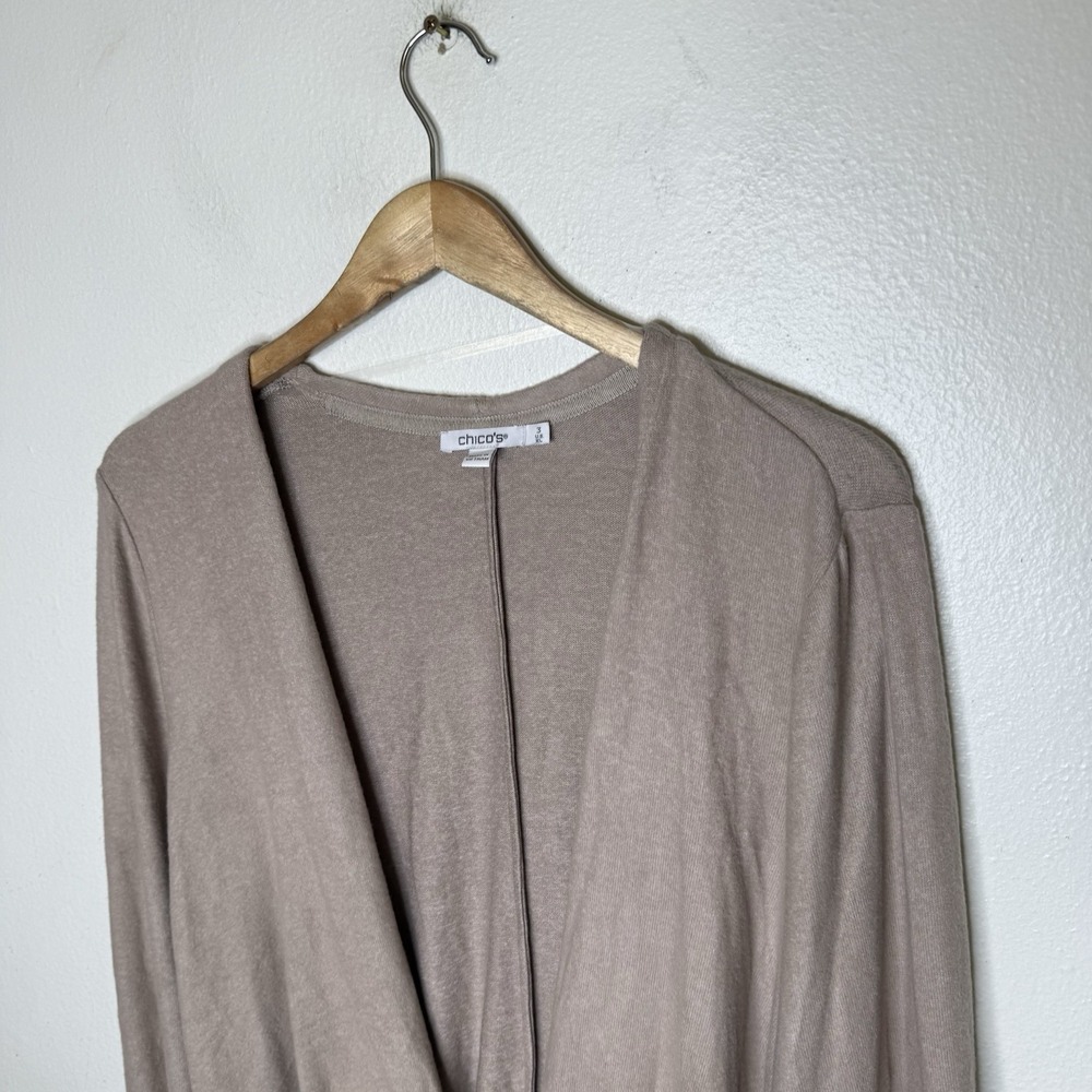 New Chicos Knit Top Cozy Tie Front Taupe Cardigan Sweater Size 3 Womens XL - Picture 2 of 12